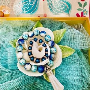 Blue and white glass bead bracelets for Mommy&Me!